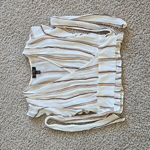Jessica Simpson Top Small White Ruched Waist Navy Yellow Stripes